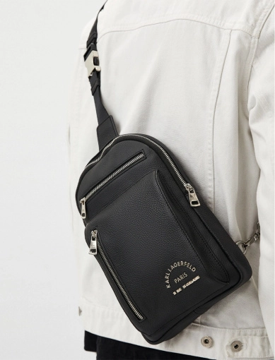 Мужская сумка слинг Karl Lagerfeld тканевая черный фото 1