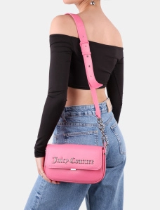 Жіноча сумка хобо Juicy Couture з екошкіри рожева з логотипом - фото  - Miraton