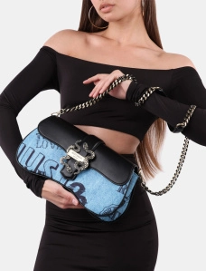Жіноча сумка хобо Just Cavalli з екошкіри синя з декоративною застібкою - фото  - Miraton