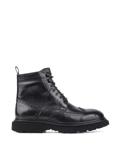 Мужские ботинки броги черные кожаные с подкладкой байка фото 1