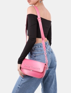 Женская сумка кросс-боди Juicy Couture из экокожи розовая с логотипом - фото  - Miraton