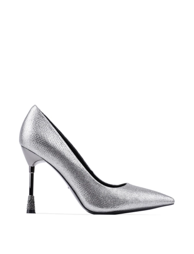 Женские туфли с острым носком серебряные глиттер фото 1