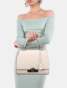 Жіноча сумка леді лайк MIRATON шкіряна молочного кольору з декоративною застібкою - фото  - Miraton