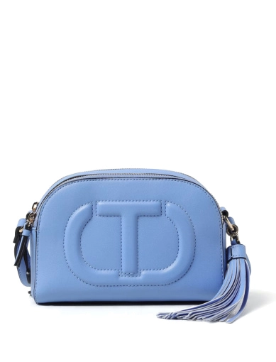 Женская сумка кросс-боди TwinSet из экокожи голубая с логотипом фото 1