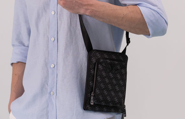 Чоловічі сумки крос-боді Guess з екошкіри чорна фото 