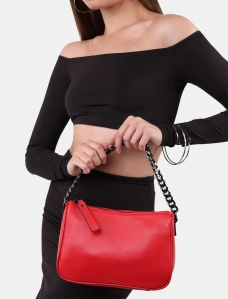 Женская сумка через плечо MIRATON кожаная красная с цепочкой - фото  - Miraton