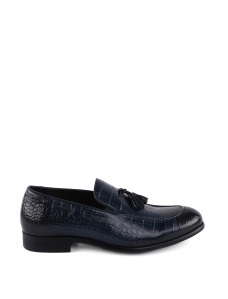 Мужские туфли лоферы кожаные синие с тиснением крокодил - фото  - Miraton