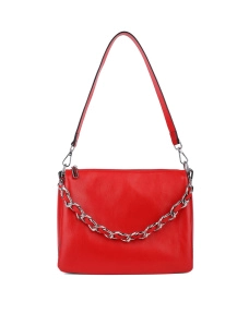 Женская сумка через плечо MIRATON кожаная красная с цепочкой - фото  - Miraton
