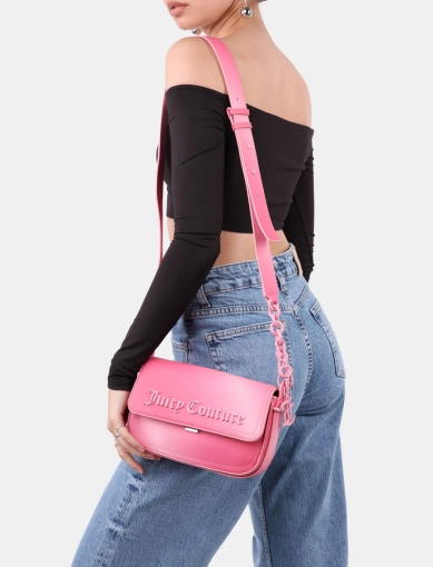 Женская сумка кросс-боди Juicy Couture из экокожи розовая с логотипом фото 1