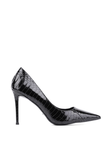 Жіночі туфлі гострий носок чорні зі шкіри змії фото 1