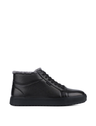 Мужские черные кожаные ботинки хайтопы с подкладкой из натурального меха фото 1
