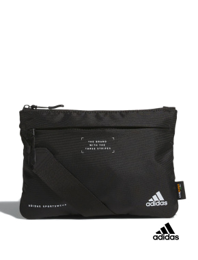 Мужская сумка мессенджер Adidas тканевая черная с логотипом - фото 1 - Miraton