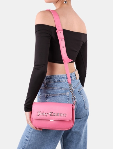 Женская сумка хобо Juicy Couture из экокожи розовая с логотипом фото 1
