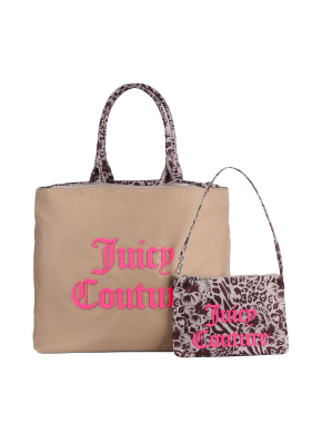 Женская сумка 2 в 1 Juicy Couture тканевая бежевая - фото 6 - Miraton