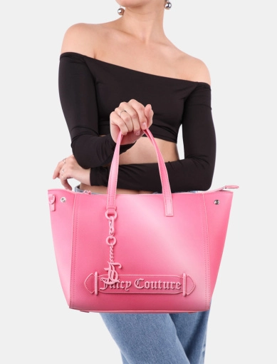Женская сумка тоут Juicy Couture из экокожи розовая с логотипом фото 1