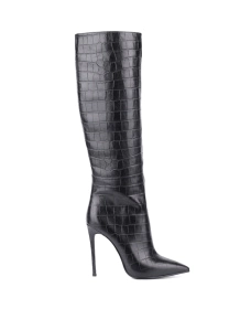 Жіночі чоботи з гострим носком чорні шкіряні з підкладкою байка - фото  - Miraton