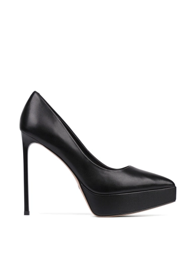 Жіночі туфлі човники MIRATON шкіряні чорні на високих підборах фото 1