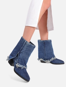 Женские ботинки казаки MIRATON синие джинсовые - фото  - Miraton
