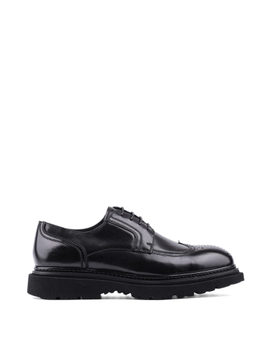 Мужские туфли броги черные кожаные фото 1