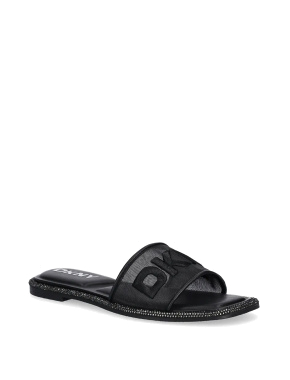 Жіночі шльопанці DKNY шкіряні чорні - фото 2 - Miraton