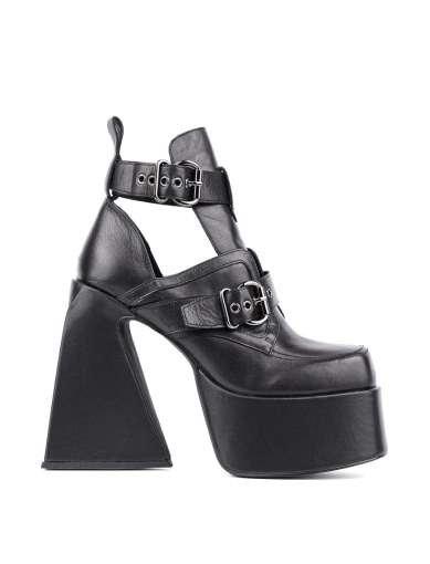 Женские ботинки грубые черные кожаные фото 1