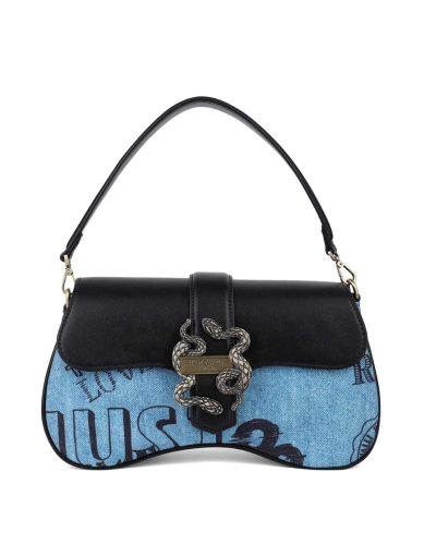 Жіноча сумка хобо Just Cavalli з екошкіри синя з декоративною застібкою фото 1