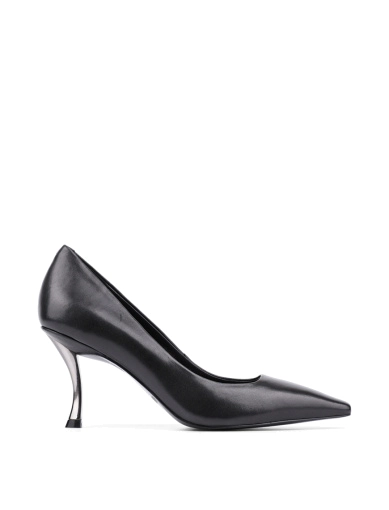 Жіночі туфлі з гострим носком чорні шкіряні фото 1