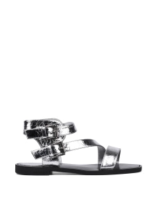 Женские сандалии MIRATON кожаные серебряного цвета с ремешками - фото  - Miraton