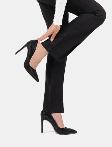 Женские туфли черные велюровые с острым носком фото 1