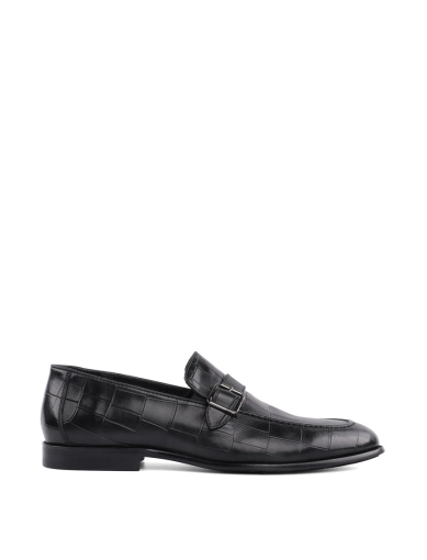 Мужские туфли монки кожаные черные с тиснением крокодил фото 1