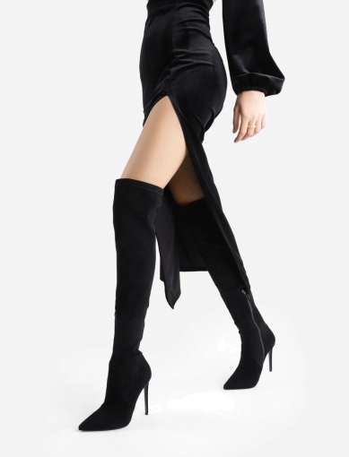 Женские ботфорты чулки черные велюровые с подкладкой байка фото 1
