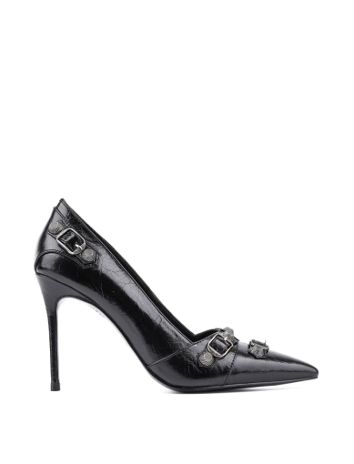 Женские туфли с острым носком черные кожаные фото 1