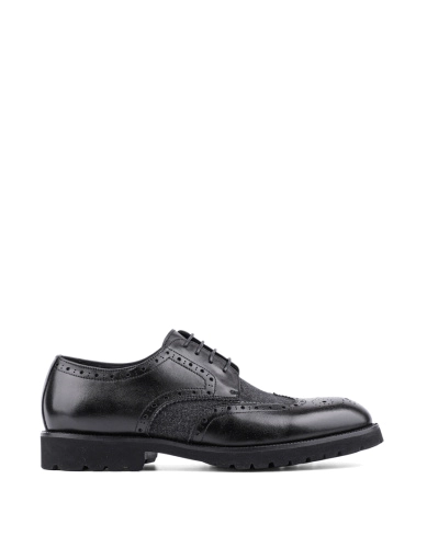 Мужские туфли броги черные кожаные с подкладкой из войлока фото 1