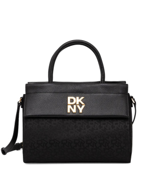 Женская сумка тоут DKNY кожаная черная с логотипом - фото 1 - Miraton