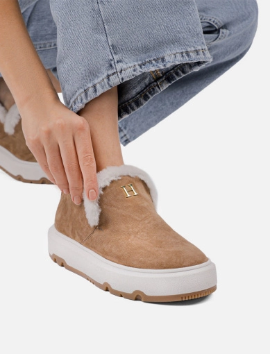Жіночі черевики бежеві замшеві з підкладкою із натурального хутра фото 1