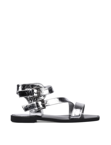 Жіночі сандалі MIRATON шкіряні срібного кольору з ремінцями фото 1