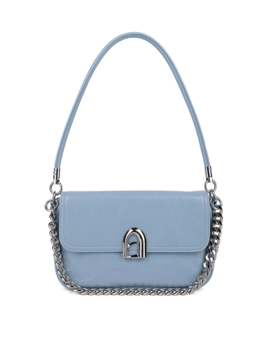 Женская сумка багет MIRATON кожаная голубая на застежке фото 1