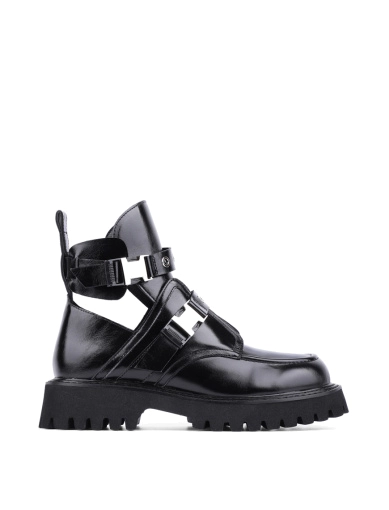 Женские ботинки грубые черные кожаные фото 1