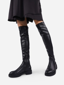Женские ботфорты чулки черные кожаные с подкладкой из натурального меха - фото  - Miraton