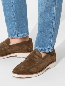 Мужские туфли лоферы замшевые коричневые - фото  - Miraton