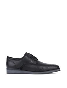Мужские туфли с острым носком кожаные черные - фото  - Miraton
