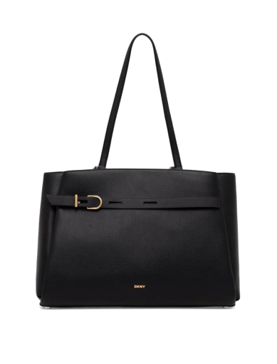 Женская сумка тоут DKNY кожаная черная с декоративным ремнем фото 1