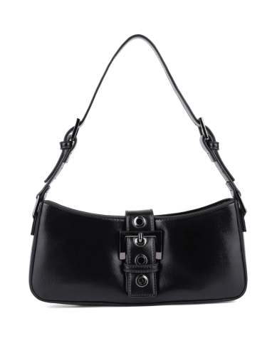 Жіноча сумка багет MIRATON з екошкіри чорна з декоративною застібкою фото 1
