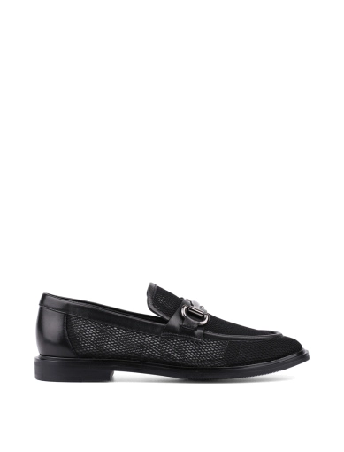 Женские туфли лоферы MIRATON кожаные черные с сеткой фото 1