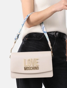 Сумка через плече Love Moschino молочна з лого - фото  - Miraton