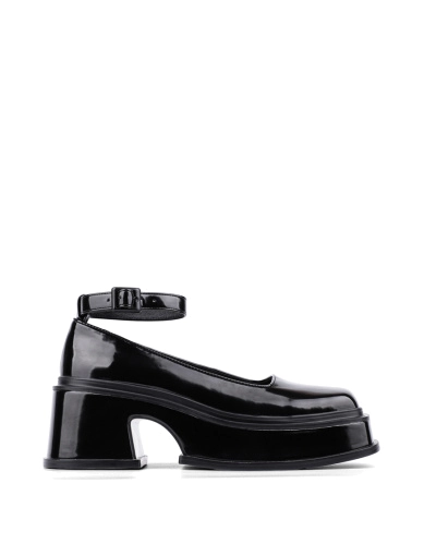 Жіночі туфлі квадратний носок чорні шкіряні фото 1