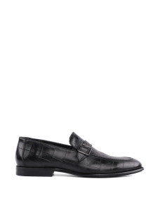 Мужские туфли монки кожаные черные с тиснением крокодил - фото  - Miraton