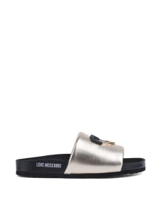 Женские шлепанцы Love Moschino кожаные золотого цвета - фото  - Miraton