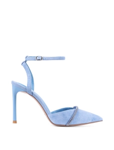 Женские туфли MiaMay велюровые голубые c тонким ремешком - фото  - Miraton