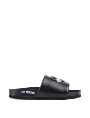 Жіночі шльопанці Love Moschino шкіряні чорні - фото 1 - Miraton